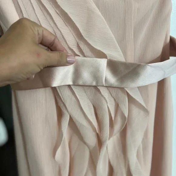 NWT Vera Wang White Pink Chiffon One Shoulder Ruffled Dress - Size 8 - Picture 8 of 11